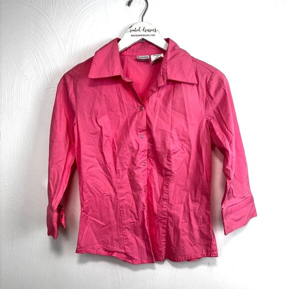 No Boundaries Tops - No Boundaries Shirt Y2K 2000s Pink 3/4 Sleeve Button Up Blouse Collared Stretch